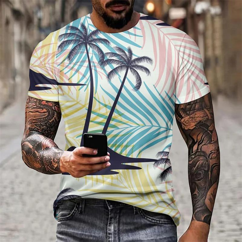 Summer Fashion Coconut Tree 3D Print T-Shirts Streetwear Men Casual Oversized Colorful O-Neck Short Sleeved T-shirts