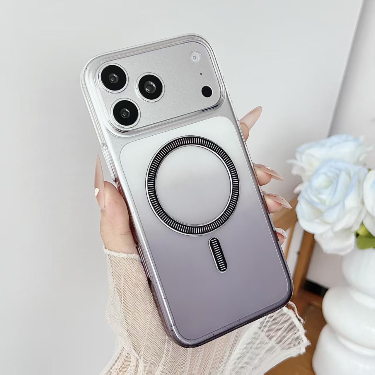 

Compatible Magnetic Gradient Transparent Case for iPhone 17 Pro Max, Ultra-Thin Protection, Fits Models 16/15. iPhone 14 Pro Max черный серый