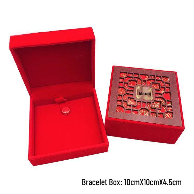 Jade Ware Hollow 'Fu' Character Pendant Box - Red Velvet Jewelry Box
