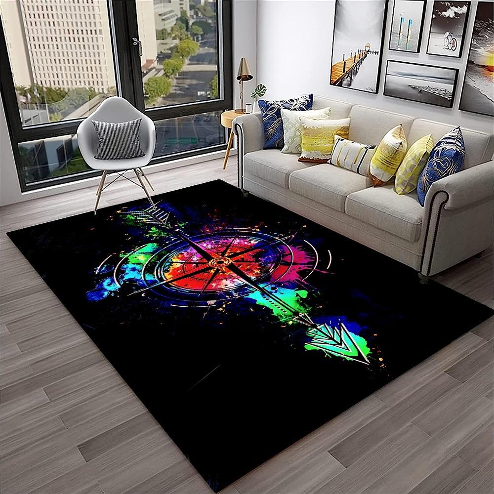 Neon-Spritzer-Kompass Bereichsteppich Farbecht Psychedelisch Navigation Moderne Kunst Dekor Matte Weicher Rutschfester Bodenbelag für Wohnzimmer