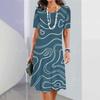 2026 New Fashion Striped Printed Dress Women's Elegant Casual Loose Short-sleeved Dress