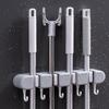Wall Mounted Mop and Broom Rack | Bathroom Non Drilling Adhesive Storage Box | Heavy Plastic with Flexible Silicone Clip | Home Cleaning Tools