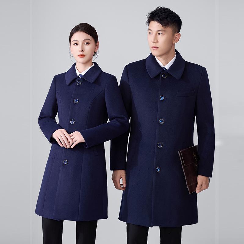 Women's Mid-Length Woolen Coat with Cotton Padding - Unisex Workwear for Autumn and Winter