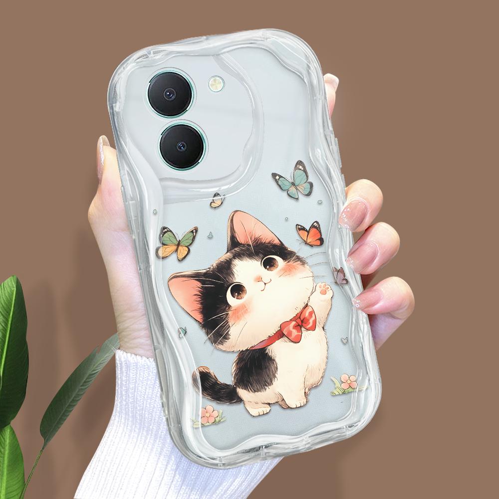 Niedliches Cartoon-Muster Creme Textur Gehäuse Wellenförmiger Rand Weiche Silikonhülle Telefonhülle für Vivo