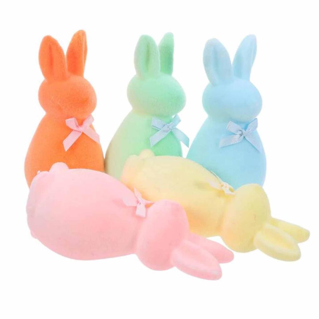Mini Rabbit Figurine Flocked Foam Bunny Sculpture Animal Ornament for Office Car Dashboard Easter Festival Decor
