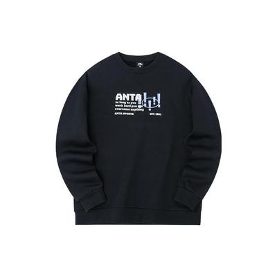 Anta Fw22 Letter Print Crew Neck Pullover Fleece Sweatshirt Unisex Sweatshirt Black 952238723-3