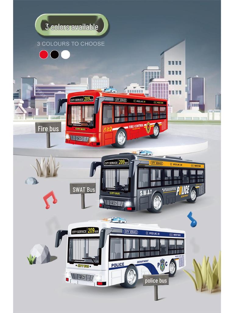 Children's Police Bus Toy Car with Sound, Lights, and Openable Door