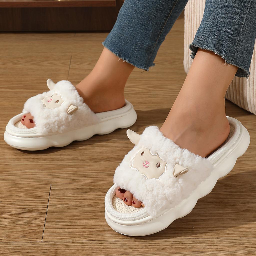 New Four Seasons Sheep Linen Slippers Cute Non-slip Sweat-absorbing Indoor Household Breathable Cotton and Linen Slippers Couple