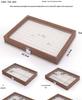 Walnut Wood Jewelry Box with White Leather and Lid, Dustproof Earring, Ring, Necklace, and Bracelet Storage.