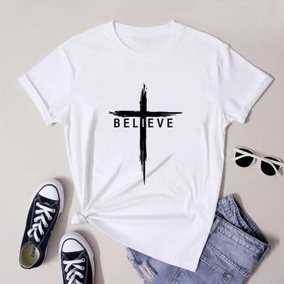 Věř Křesťanský Kříž Tričko Písmo Unisex Ježíš Kristus Tričko Wo Náboženské Inspirující Víra Bible Tričko Top