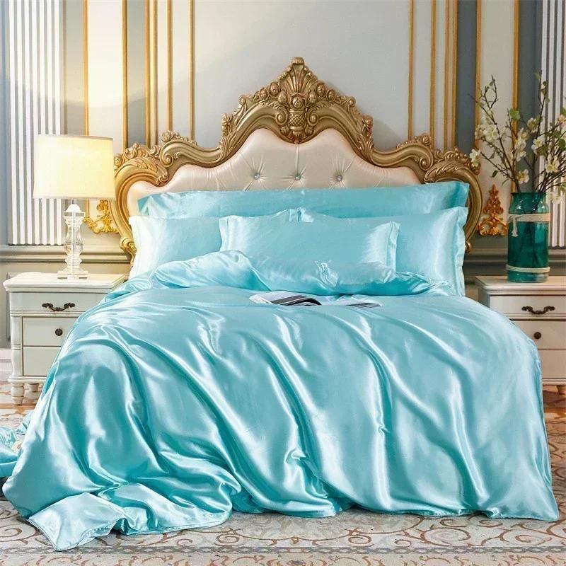 High End Queen Duvet Cover Set Silky Soft Cozy King Size Bedding Set Luxury Polyester Satin Smooth Single Double Bedding Sets