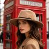 Vintage Western Wide Brim Felt Fedora Hat With Decorative Band For Women And Men