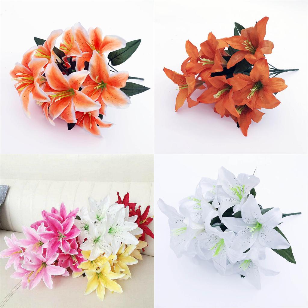 Lush 45cm 10 Heads Artificial Stargazer Lilies Silk Flower Bouquet For Vibrant Decor