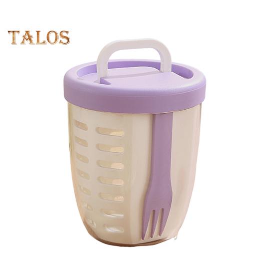 650ML Picnic Salad Box Fruit Cup with Fork Double-Layer Quick-Draining Leak-Proof Compact Sealed Food Storage Containers for Travel Picnic Camping