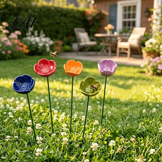 Backyard Bee Bath Station Ceramic Watering Station Garden Flower Stake Butterfly Water Weather Resistant Hydration Tool Feeder Pollinator