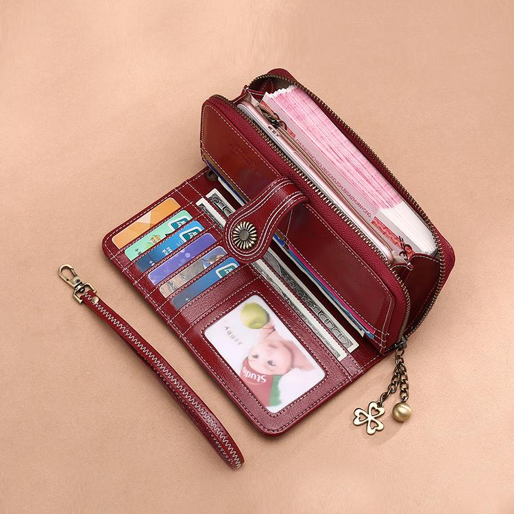 Portafoglio da Donna Pochette Vintage Pelle di Alta Qualità Portafoglio Lungo da Donna Retro Portamonete con Cerniera Cinturino Portamonete
