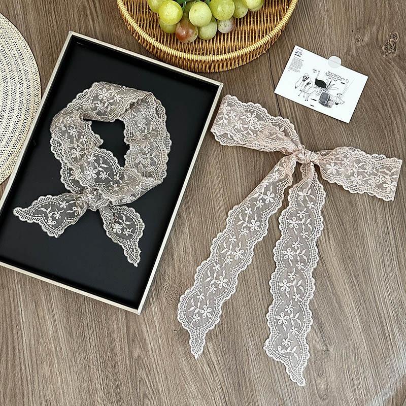 Light Luxury Embroidery Leaf Heavy Industry Embroidery Bud Silk Scarf Headband Women's Double-sided Wavy Flower Tie Bag Streamer Scarf