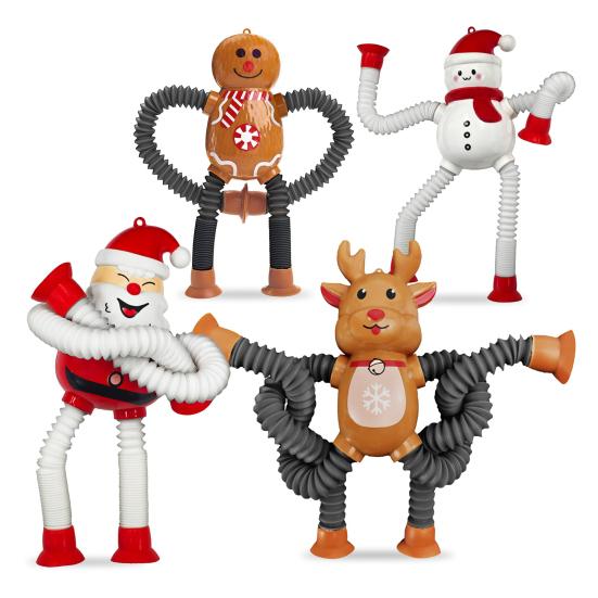 

4Pcs Christmas Telescopic Tube Hanging Decoration Santa Claus Reindeer Snowman Gingerbread Suction Cup Fidget Tube Toy Holiday Party Ornament A