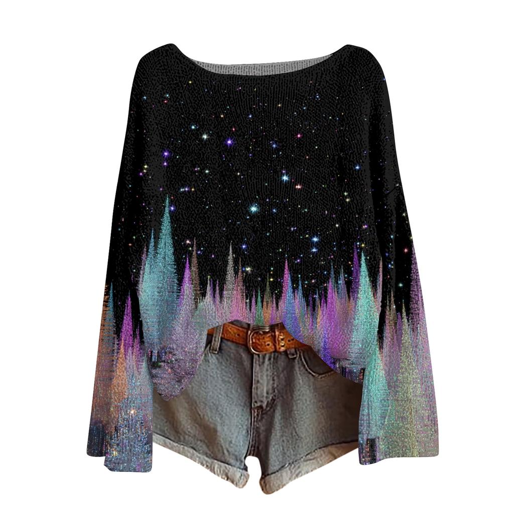 Womens  Fall Sweaters Long Sleeve Print Tops Pullover Sweaters Loose Dressy Casual Basic Clothes