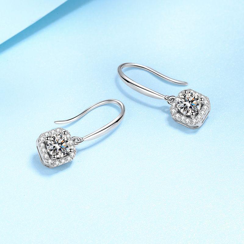 S925 Sterling Silver D Color Moissanite Earrings for Women with Pt950 Gold Plated Simple Square Bag Earrings and Ear Hooks