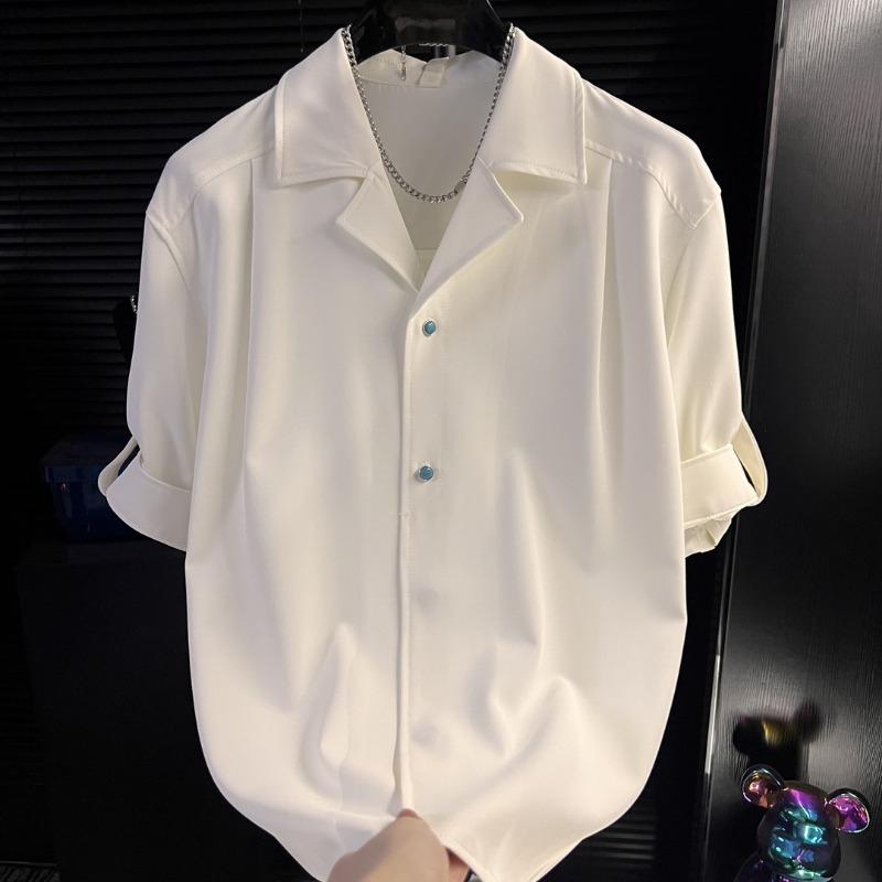 Men's Cuban Collar Roll Tab Sleeve Button Down Shirt Casual Formal Top