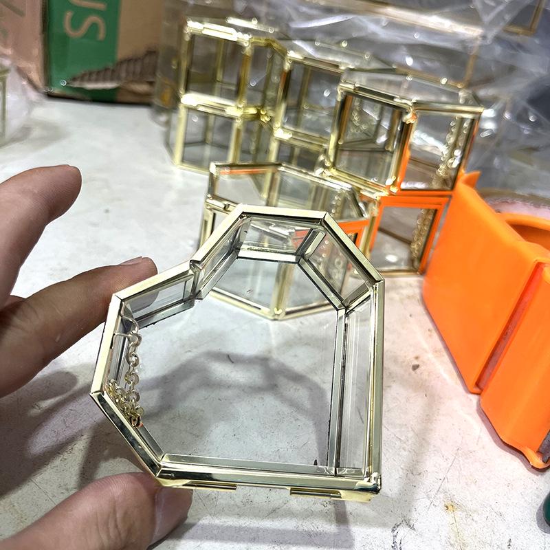 Hexagonal Engagement & Wedding Ring Box - Transparent Glass Jewelry Storage Gift Box