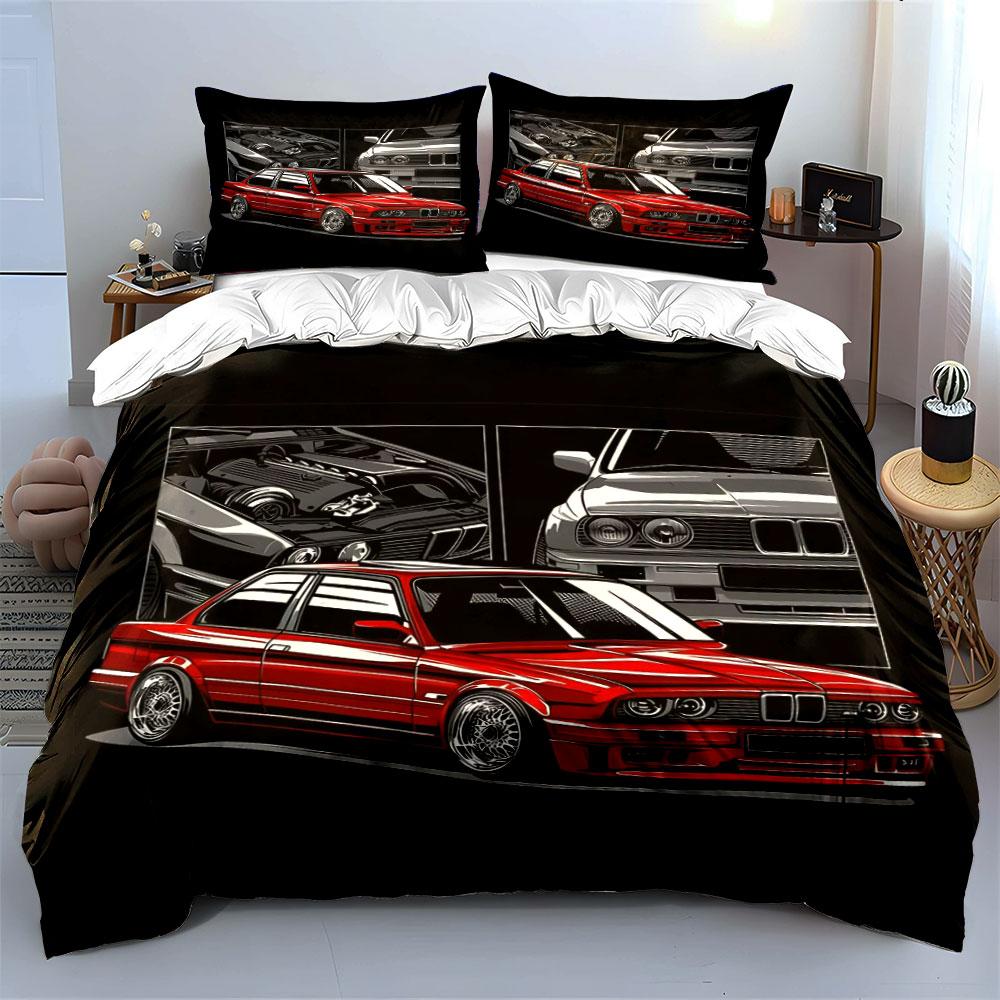 Red Sports Car Illustration. Bedding Sets Duvet Cover Sets Duvet Covers Pillowcases(1 * Duvet Cover 2 * Pillowcases Without Duvet Insert)