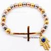 8mm Random Three-Color Bead Stainless Steel Handcrafted Cross Bracelet
