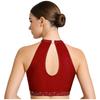 Top Cropped Lyrical Dance Feminino Brilhante com Strass Sem Mangas Costas Vazadas Regata Fantasia de Dança do Ventre
