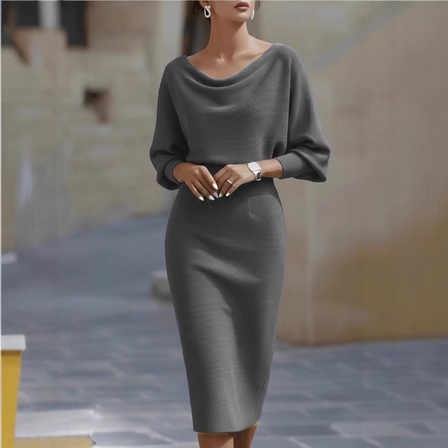 European & American Pleated Batwing Sleeve Midi Dress - 2025 Fashion Collection 2XL серый