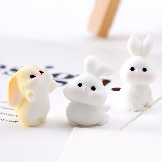 3 Pcs Mini Resin Rabbit Figurine Tiny Cartoon Bunny Sculpture Miniature Animal Fairy Garden Ornament for Moss Landscape DIY Plant Pot Home Decor