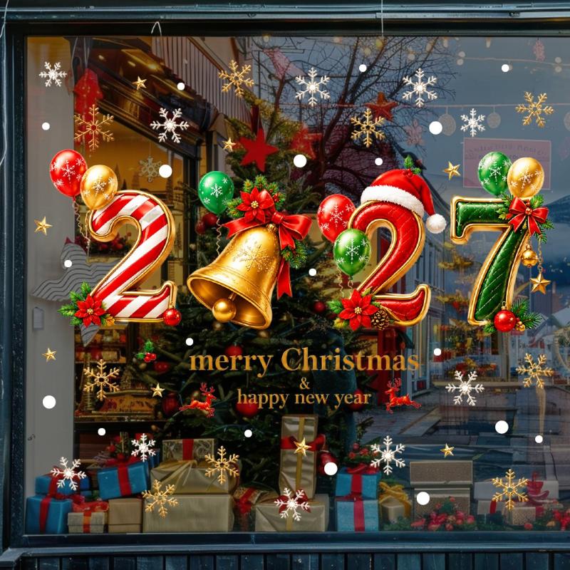 Christmas Static Cling Gingerbread Number Decals 2027 New Year Window Stickers for DIY Holiday Home Party Decorations