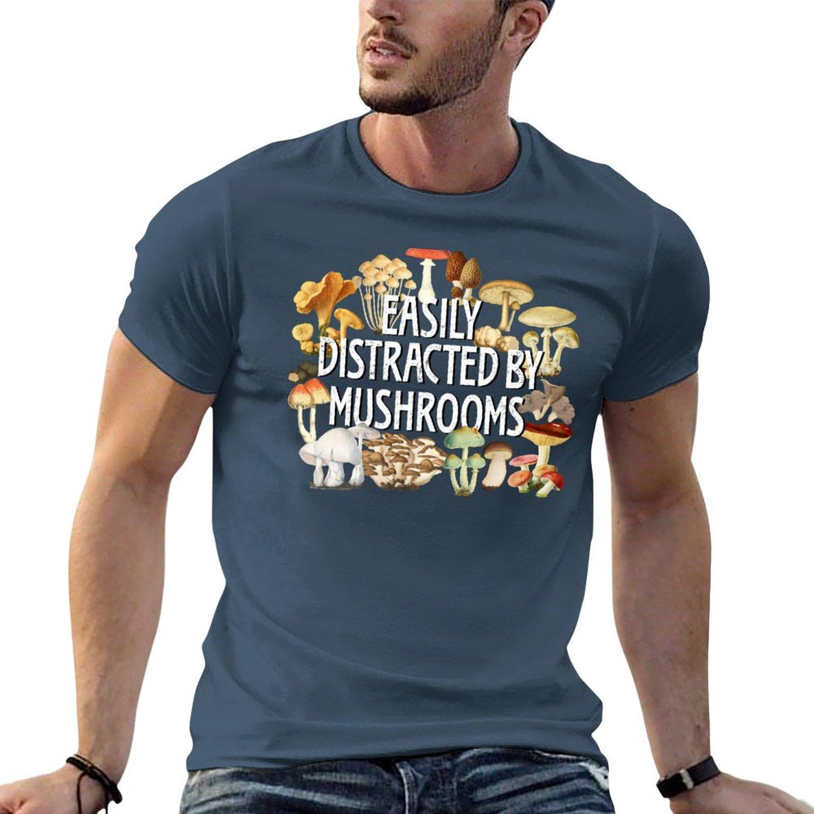 Easily Distracted By Mushrooms Funny Mushroom Lover Botanical Fungi Plants Morel Psychedelic Mushroom Forager Mushroom G Tshirt S