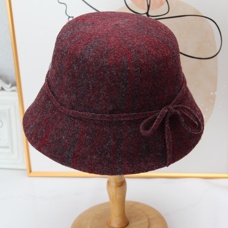 New Elegant Bow Mixed Color Wool Bucket Hat Women's Autumn and Winter Versatile Washbasin Hat Bucket Hat