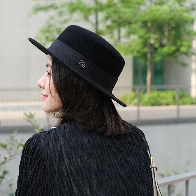 Autumn and winter versatile top hat woolen flat hat British flat hat retro jazz hat fashion hat