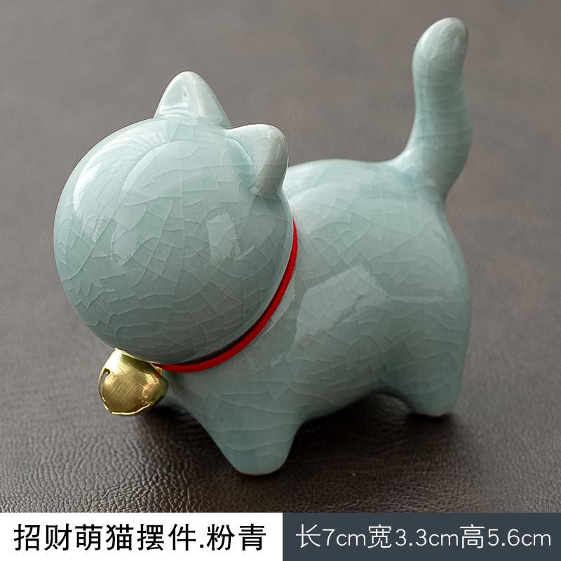 Ceramic Cat Sculpture Cartoon Bell Cats Tea Pet Teaware Accessories Home Office Teatable Micro-landscaping Decoration Pen Holder