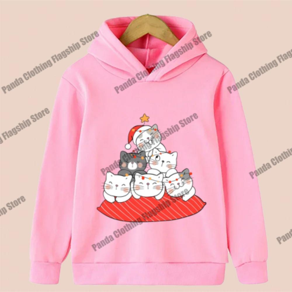 Christmas Children's Sports Hoodie with Christmas Cat Print, Simple Casual Sweatshirt for Boys and Girls, a Holiday Gift.