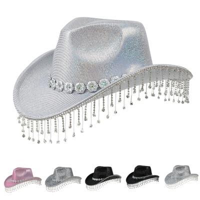 Diamond Cowboy Hats Flickering Tassels Hat for Disco House Cocktails Parties