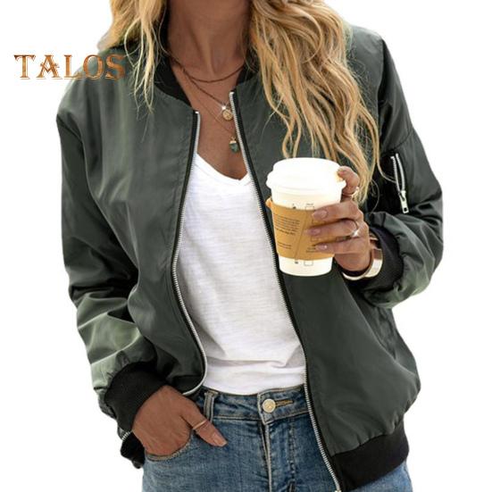 Herbst Frühling Damen Mantel Stehkragen Reißverschluss Elastische Manschette Saum Einfarbig Lockere Strickjacke Dame Alltagskleidung Outdoorjacke