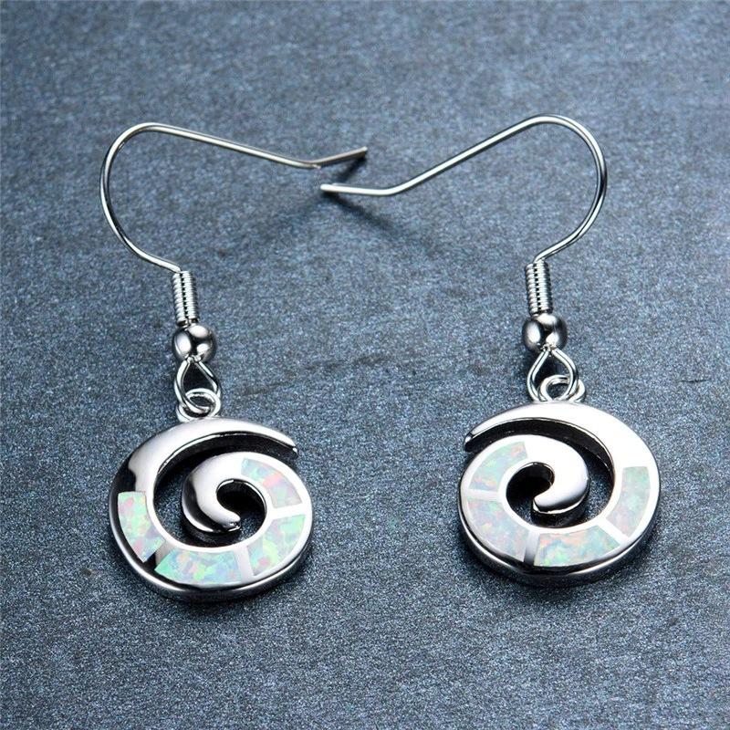 Korean style white blue Opal spiral versatile ear hook earrings niche design personality