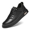 Men's Genuine Leather Slip-On Casual White Board Shoes, Size 45, Trendy No-Tie Design for Spring and Autumn