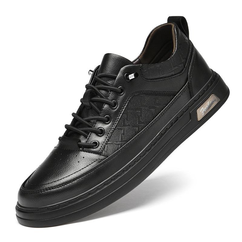 Men's Genuine Leather Slip-On Casual White Board Shoes, Size 45, Trendy No-Tie Design for Spring and Autumn