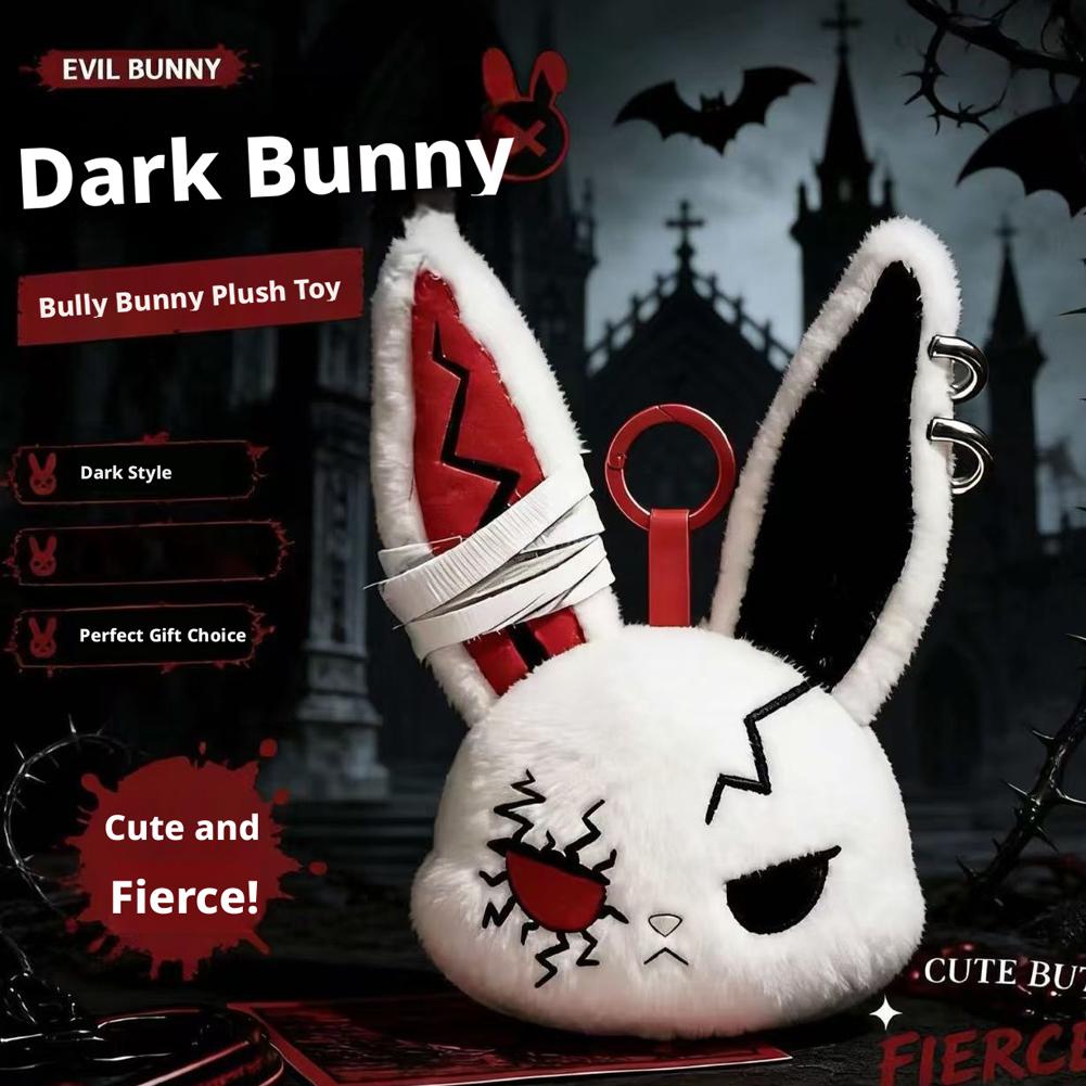 Bag Charm Gothic Black Bunny Plush Keychain Kawaii Rabbit Pendant Purse Accessory Backpack Hanging Decor