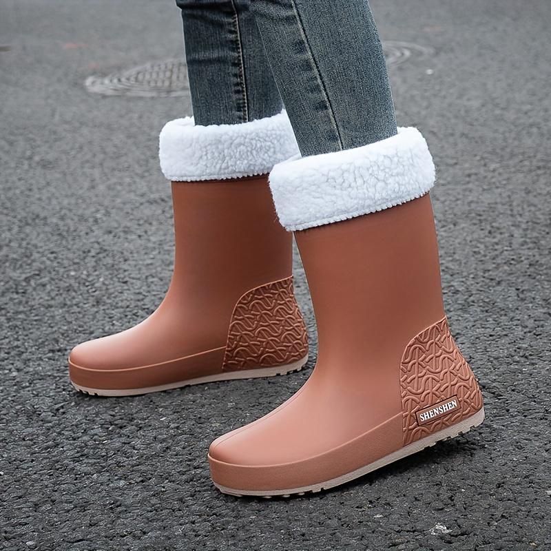 Women's Mid-Calf Warm Boots Slip-On Fashionable Ankle Boots with Removable Fleece Lining Outdoor Activities and Rainy Weather Use Winter Boots