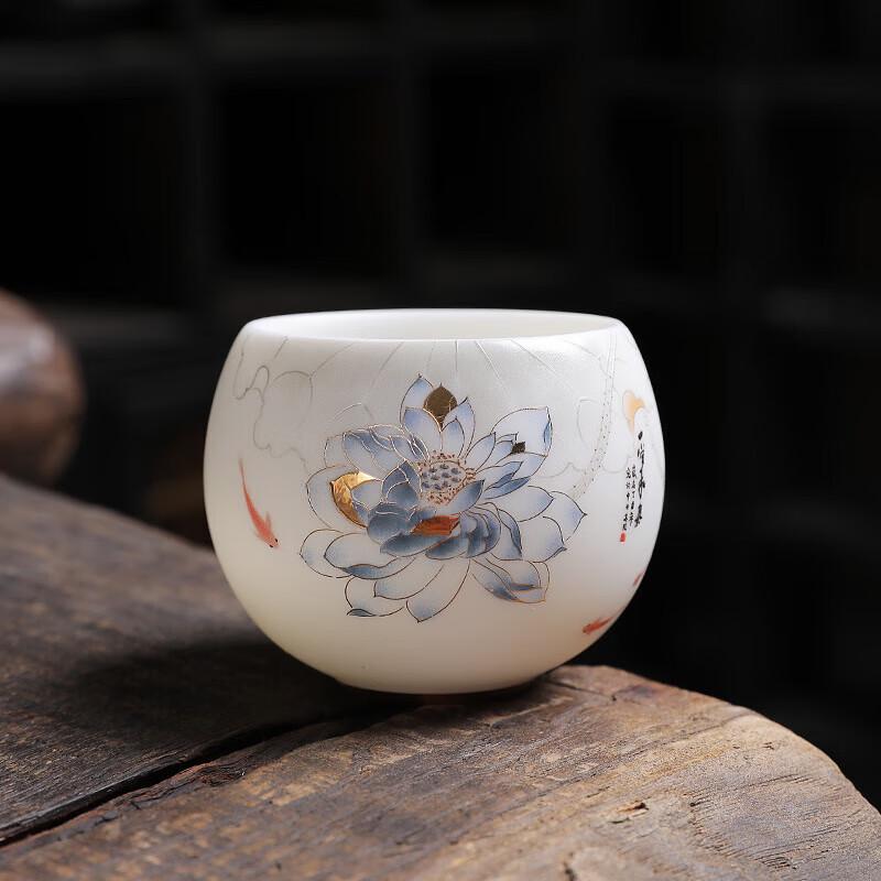 Dehua Mutton-Fat Jade Ceramic Teacup - Auspicious Crane