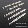 Non-Slip Stainless Steel Precision Tweezers with Holed Design for Makeup and Nail Art