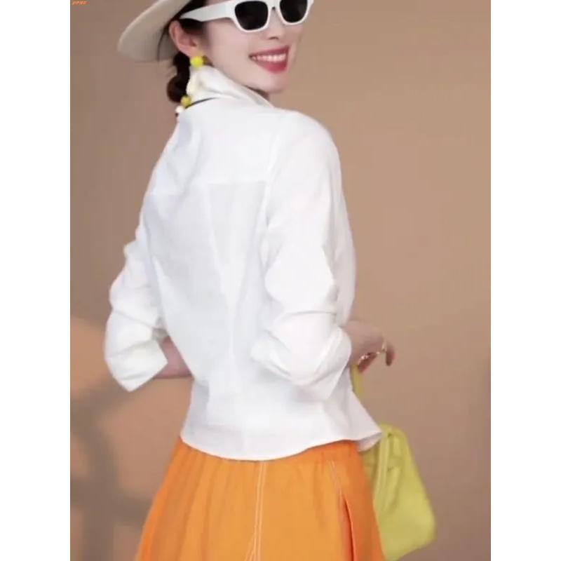 Camicia Elegante di Alta Gamma Bianca con Collo Irregolare alla Moda per Donna Nuovo Top Chic