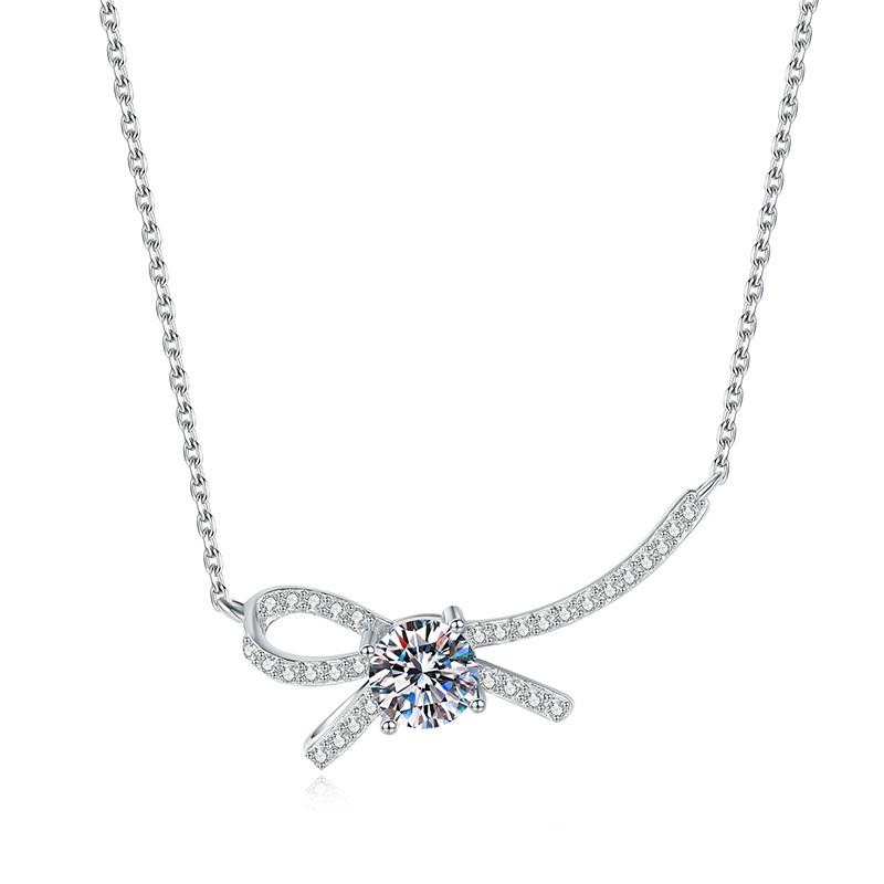 Moissanite Bow Necklace Clavicle Chain D Color 1ct Womens Fashion Jewelry
