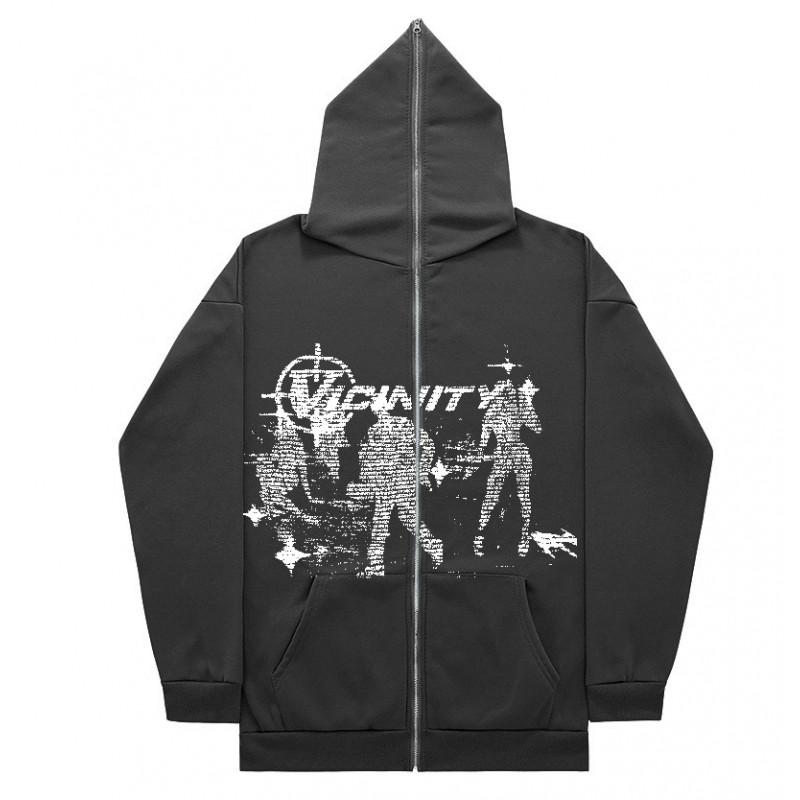 Y2K Zip-Up Hoodie Oversized Streetwear Sweatshirt With Digital Print Women
