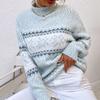 Damen Pullover mit Schneeflockenmuster, hochgeschlossen, Strickwaren Top